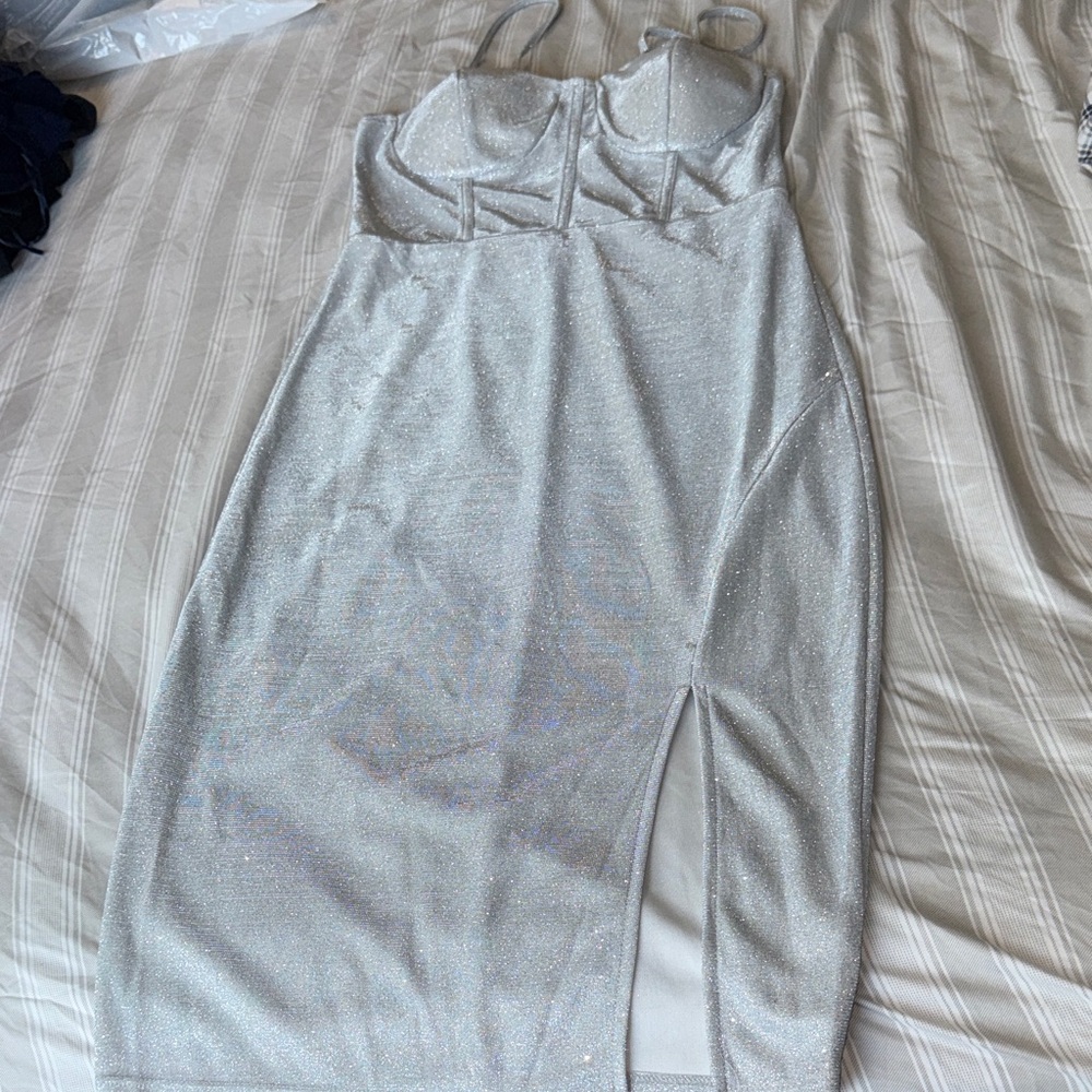 Inspired Hearts Sparkle Bustier Midi Dress in Silver